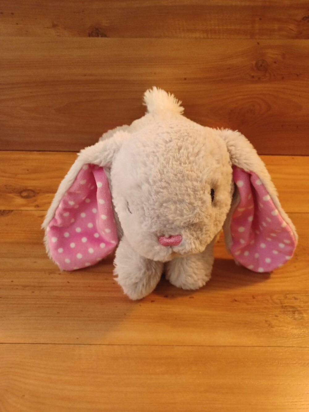 Dan Dee Collectors Choice Grey Bunny Rabbit Floppy Pink & White Dots 12'in Plush